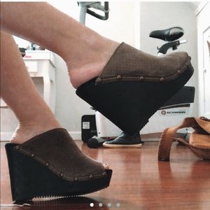 Suede Clog Mules Wedges